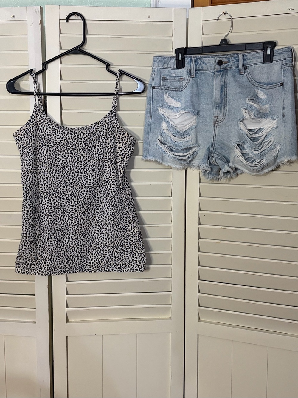 Two piece outfit including Hidden LA jean shorts and a Loft tank